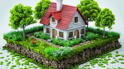 Wall Mural - Depict a cross-section of a futuristic house with a rooftop garden and recreational area, offering panoramic views of the surrounding