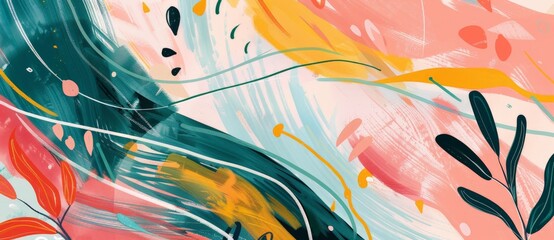 Poster - Modern and vibrant design featuring bold brushstrokes and delicate floral accents, perfect for adding a touch of artistic flair to any project