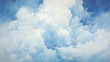 Canvas Print - Watercolor cloudscape, blue sky, white clouds