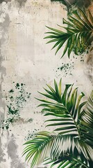 Wall Mural - Abstract luxury light art background with green and gold palm leaves. Botanical banner with tropical plants for decor, print, textile, wallpaper. AI generated illustration