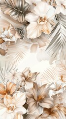 Wall Mural - Floral border frame card template. Golden gradient on white background. Design illustration. for bunner, wedding card. AI generated illustration