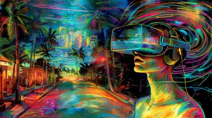 Poster - Virtual reality glasses with futuristic vision technology. VR goggles