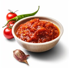 Spicy indonesian sambal sauce on white background