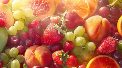 Poster - summer fruits on background, delicious fruits on colored background, background of summer fruits, fruits banner