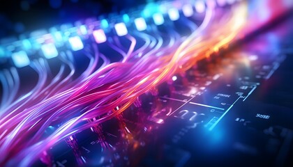 transferring information Glowing data cables background