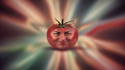 Canvas Print - A tomato with a face painted on it's skin and eyes, AI