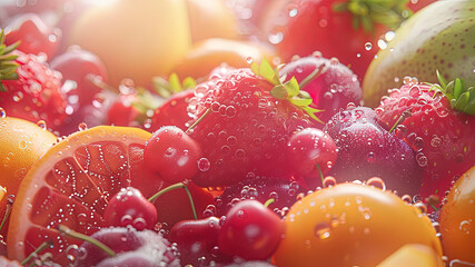 Sticker - summer fruits on background, delicious fruits on colored background, background of summer fruits, fruits banner