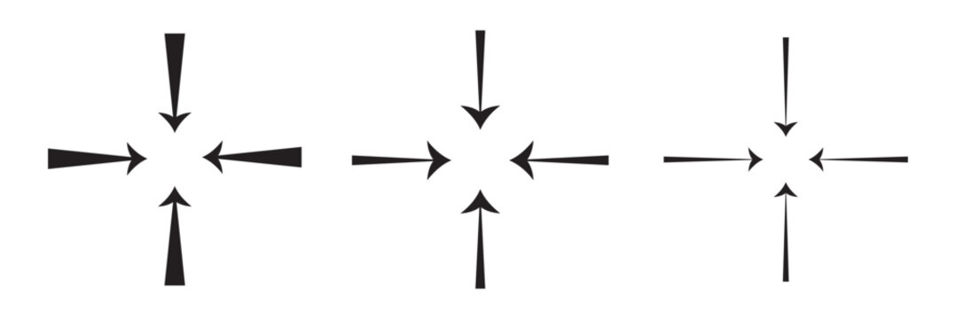Inward arrow icon vector. Four Arrows icon sign symbol vector. Arrow pointing center vector icon illustration isolated. 11:11