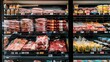 © Ilia Nesolenyi - A supermarkets refrigerated display case overflowing with rows of packaged meats, offering a variety of cuts and types