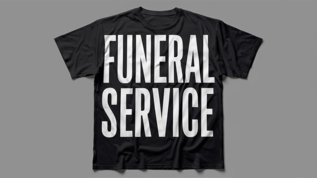 A black t - shirt with the words funeral service on it, AI