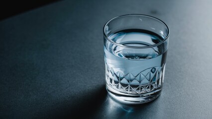 Wall Mural - A glass of water sitting on a table with some ice cubes, AI