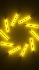 Aufkleber - Glowing surfaces of yellow light rotate and illuminate. 3D render of neon illuminating surfaces motion background. Vertical video
