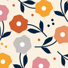 Wall Mural - colorful flowers seamless pattern,vector illustration hand drawn style, floral doodle background,min