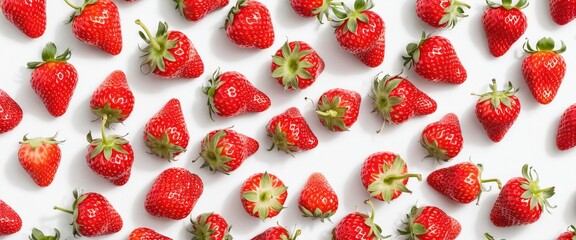 Wall Mural - Fresh strawberry fruits on white. Top view, copy space