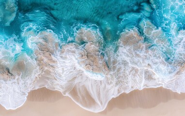 Wall Mural - Aerial view of ocean waves hitting the beach