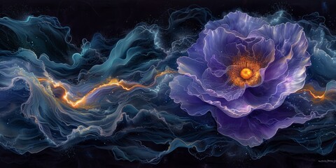 Poster - Abstract vibrant flower with dynamic petals and rich colors, showcasing the beauty and creativity of nature-inspired artistic design, Gernerative AI