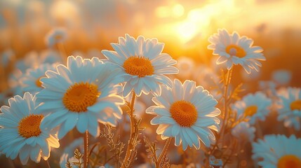 Canvas Print - Daisies blooming in golden sunset light