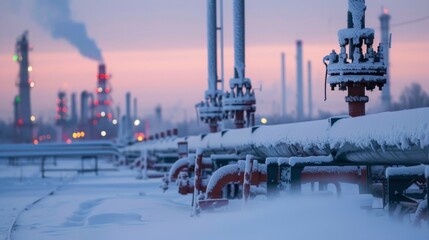 Poster - natural gas industry, factory pipes in background