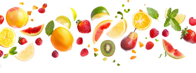  A mix fruit isolated on white transparent background, PNG File. Perfect for clipart