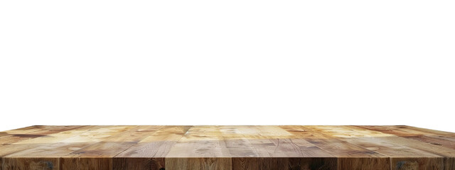 A empty wooden table isolated on white transparent background, PNG File. Perfect for clipart