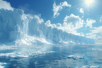 Wall Mural - A vast glacier under a bright blue sky. Concept of polar regions and icy beauty. Generative Ai.