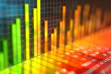 Close-up of a colorful bar chart representing business statistics, financial data analysis, and market research, emphasizing detailed performance measurement, Generative AI