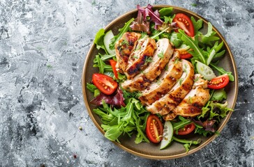 Sticker - Grilled Chicken Breast Salad With Tomatoes and Radishes on Black Plate