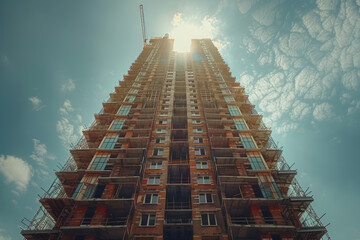 Poster - a high-rise building under construction, reaching toward the sky. concept of architectural ambition 