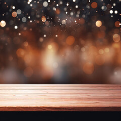 Wall Mural - Wood table against bokeh background.