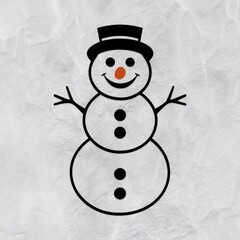 A simple drawing of a snowman with a hat on a simple background. AI generated.