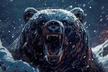 Wall Mural - A bear with its mouth wide open and teeth bared