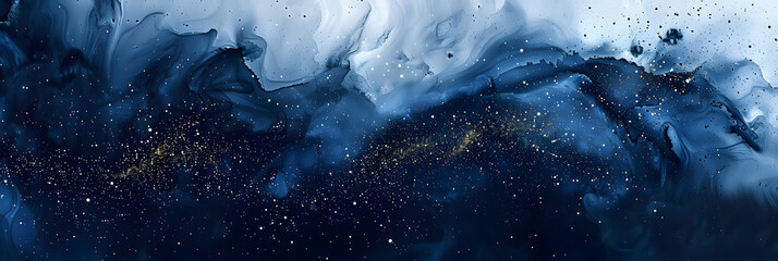 Wall Mural - Abstract wallpaper capturing the essence of a starry night sky, with deep indigo and black watercolor washes