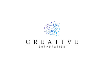 Wall Mural - brain logo with water elements in linear design style