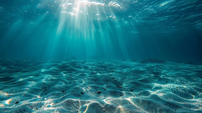 Underwater View of Dark Blue Ocean Surface, Creating a Serene and Calm Scene