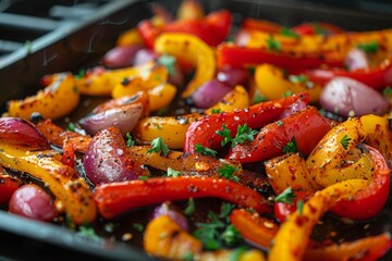 Roasted bell peppers and onions with herbs and spices