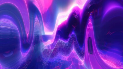 Poster - Abstract purple bright glowing background with iridescent waves of energy and plasma rays with light. Video in high quality 4k, motion design