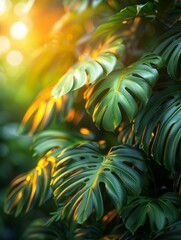 Wall Mural - summer background with tropical palm leaves and branches