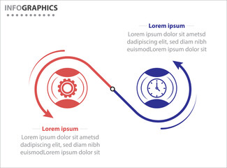 Two infographics element. Vector illustration. Vector business template for presentation. Timeline with 2 option. Vector Infographic label design template with icons and 2 options or steps.