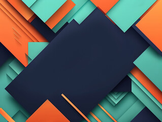 Canvas Print - A vibrant abstract geometric design featuring a 3D frame with overlapping shapes in teal, orange, and navy, creating a dynamic and modern background.