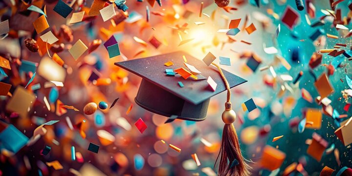 Celebrate Achievement with Graduation Cap and Confetti Image