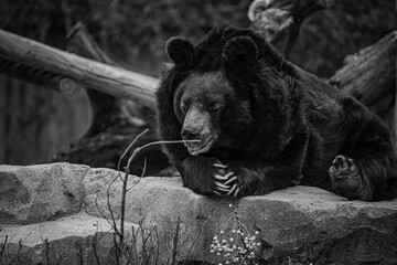 black and white photographs of a brown bear in the wild