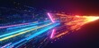 © DZMITRY - A 3D rendering of an abstract neon arrow turning right. A concept of speed and technology. A bokeh light and glowing pink lines surround the neon arrow.