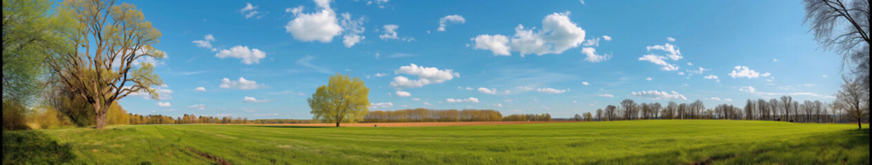 Poster - A large, open field with a tree in the middle