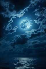 blue moon, full moon behind clouds, night time, night sky, blue light, cosmos, space, night, moon in