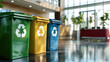 © cvetikmart - Office lobby with well-organized recycling bins and sustainability signage. Corporate sustainability
