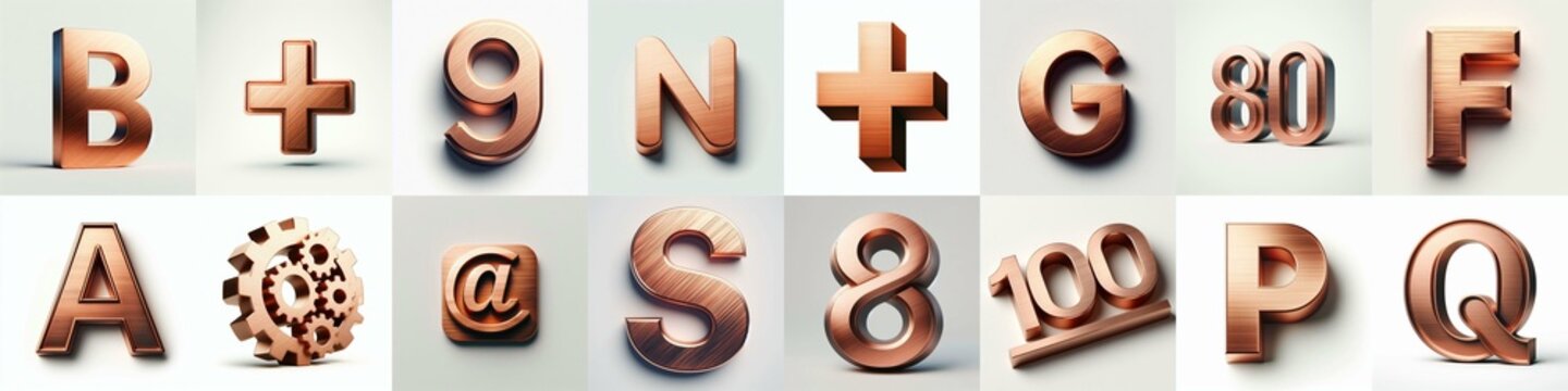 Brushed Copper metal Lettering Typeface. AI generated illustration