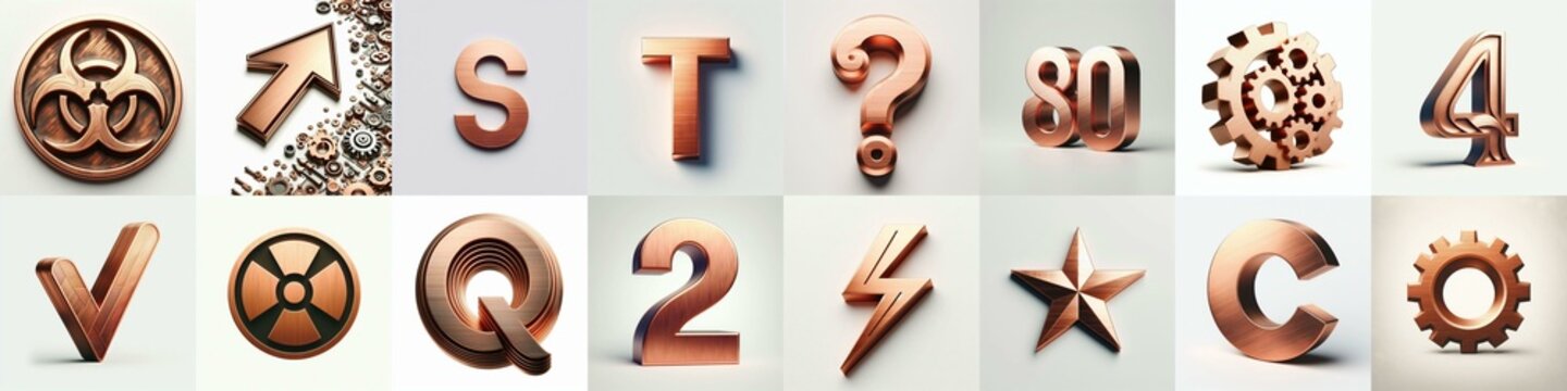 Brushed Copper metal Lettering Typeface. AI generated illustration