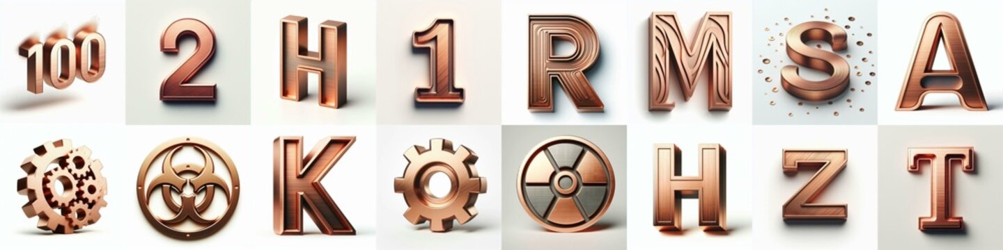 Brushed Copper metal Lettering Typeface. AI generated illustration