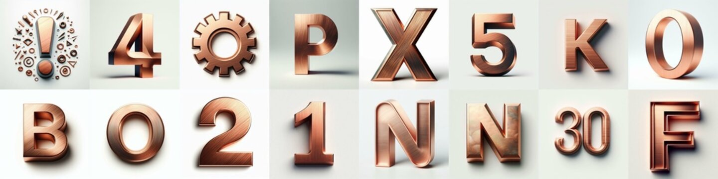 Brushed Copper metal Lettering Typeface. AI generated illustration
