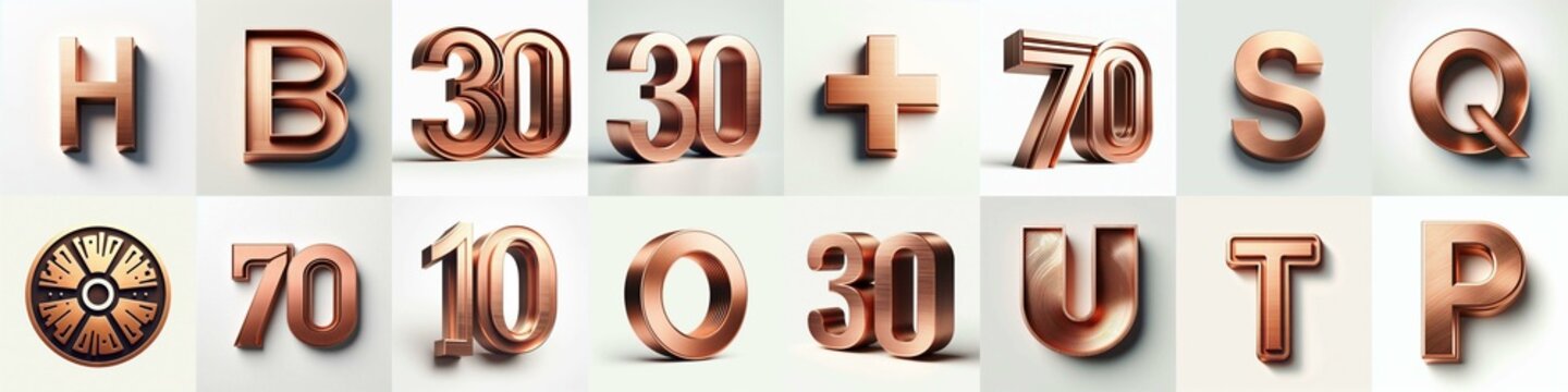Brushed Copper metal Lettering Typeface. AI generated illustration